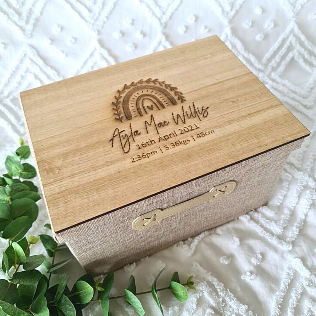 Personalised Baby Keepsake Box Custom Linen and Wooden Etsy
