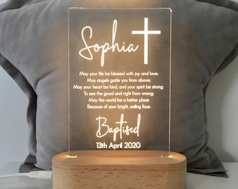Regalo de bautismo personalizado para bebé - Luz de noche de bautizo personalizada para ahijada / ahijado - Decoración de la guardería - Versículo de la Biblia La vida sea bendecida