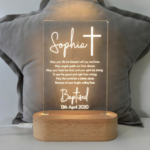 Personalised Baptism Gift For Baby - Custom Christening Night Light for goddaughter / Godson - Nursery Décor - Bible Verse Life Be Blessed