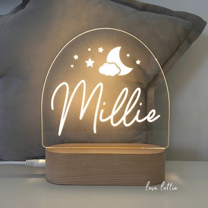 Personalised baby gift or Nursery Decor - Custom Name Night Light - Arch Shape Name Lamp Cloud moon