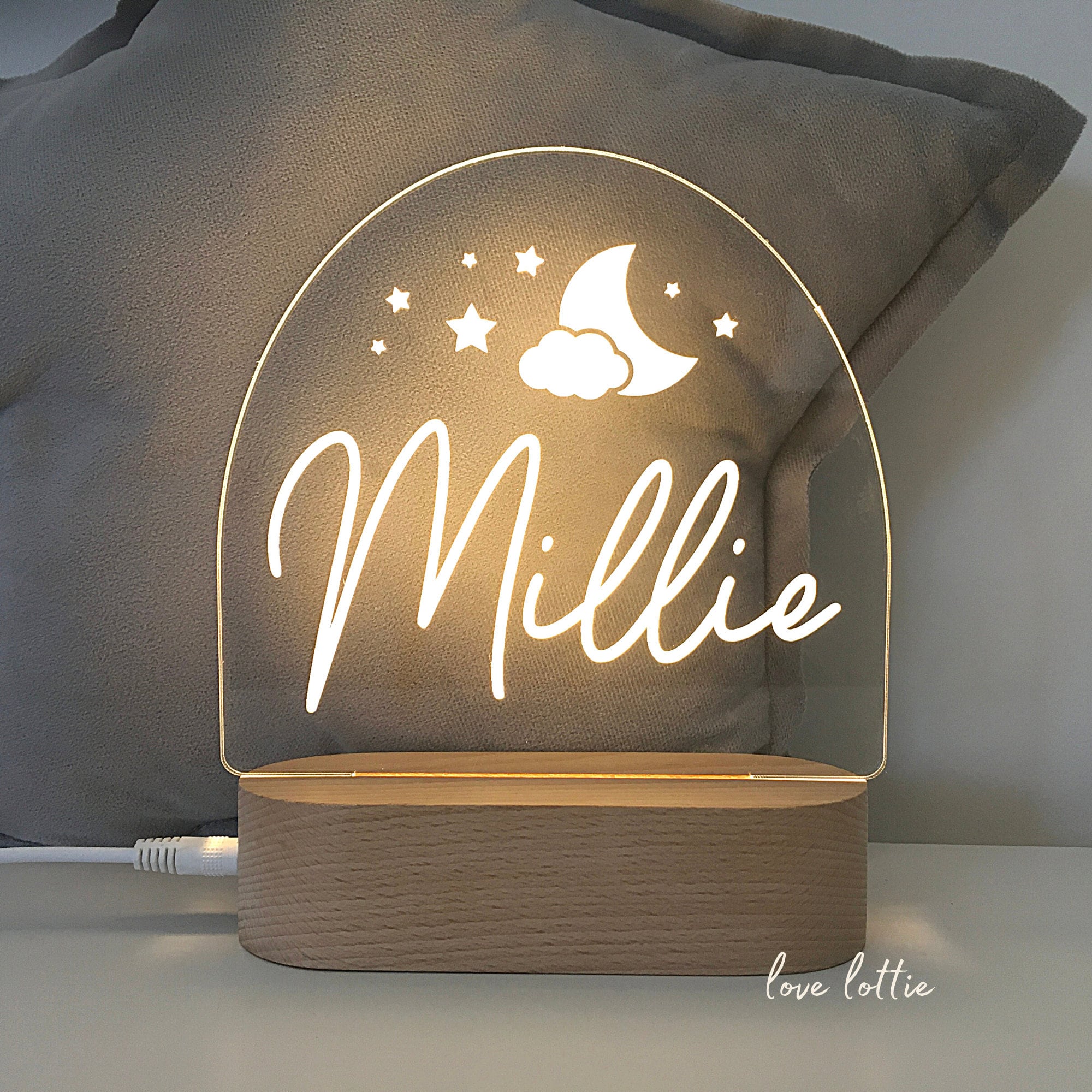 Personalised baby gift or Nursery Decor - Custom Name Night Light - Arch Shape Name Lamp Cloud moon
