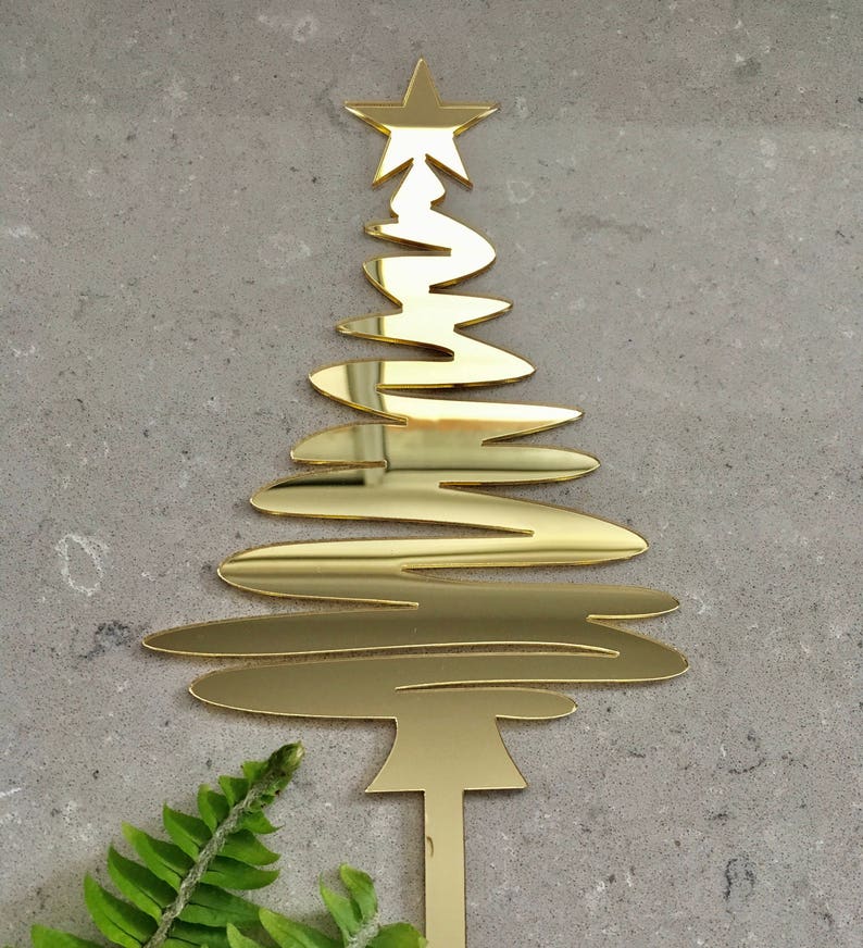 Christmas Tree Acrylic Gold Mirror Cake Topper image 2