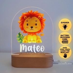 Personalised Night Light baby gift - Custom Name Nursery Night Light - Jungle Safari Lion