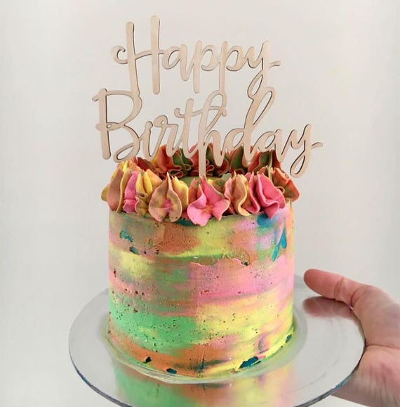 Décor de gâteau : joyeux anniversaire en bois 10.2 x 12.9 cm