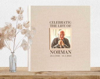 Memorial Guest Book - Custom Celebration Of Life Book - Personalized Wooden Funeral Guestbook - Memorial Book of Condolences Memory Book