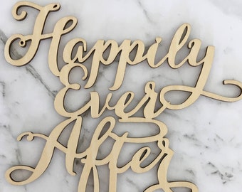 Happily Ever After Rustic Wood Wedding Cake Topper