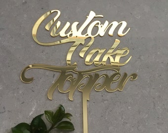 Custom Acrylic Birthday Cake Topper / Personalised Mirror Name Cake Topper / Wedding Wood Monogram Cake Topper