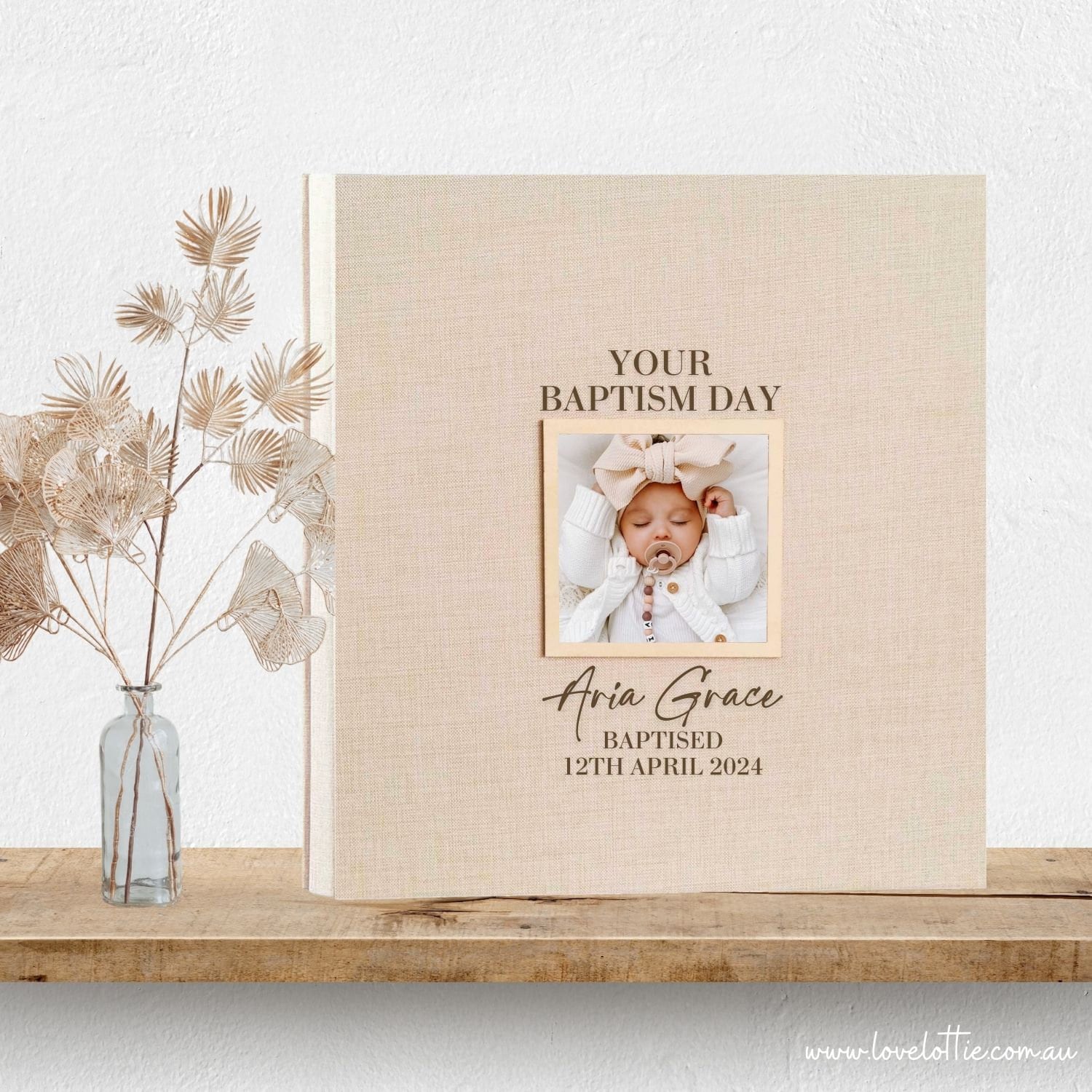 Personalised Baby Baptism Memory Album | Linen Photo Scrapbook