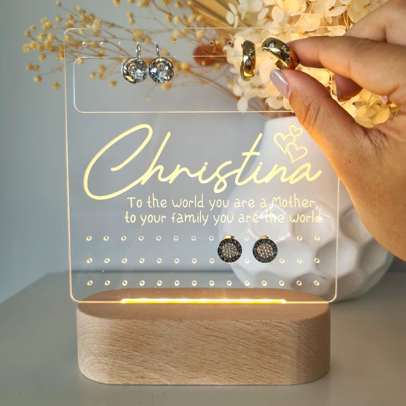 Mum Personalised Earring Holder Light 