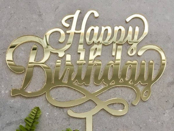 Gold Happy Birthday Cake Topper, Gold Birthday Cake Topper, Gold