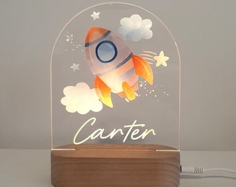 Personalised Night Light baby gift - Custom Name Nursery Night Light - Space Rocket