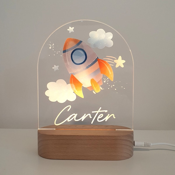 Personalised Night Light baby gift - Custom Name Nursery Night Light - Space Rocket