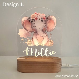 Personalised Night Light Baby Gift Custom Name Nursery Decor Night Light 1st Birthday Gift Baby boy gift Baby Girl Gift 1 - Pink Elephant