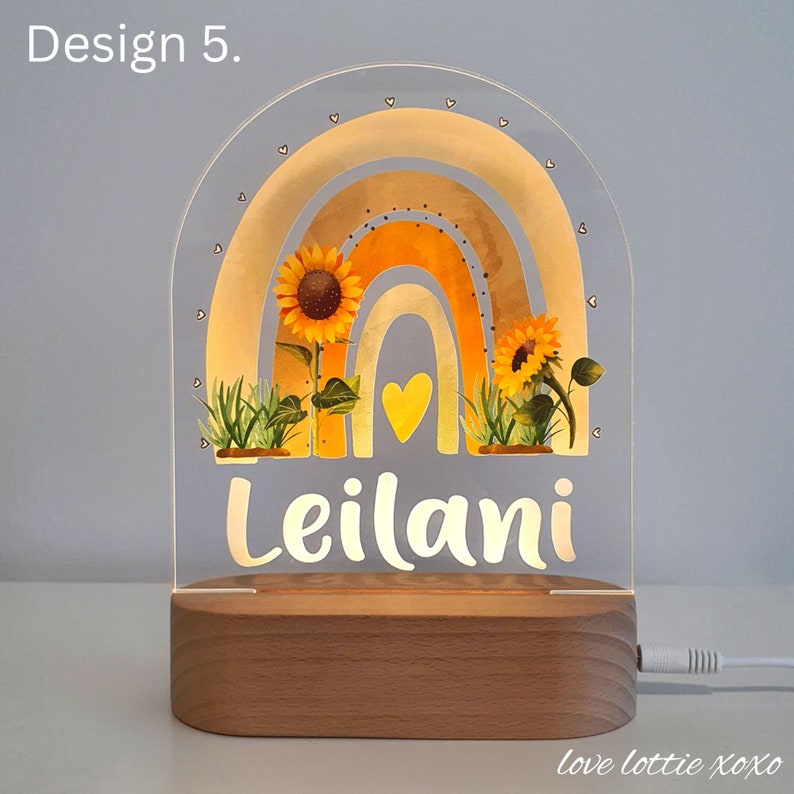 Personalised Night Light Baby Gift Custom Name Nursery Decor Night Light 1st Birthday Gift Baby boy gift Baby Girl Gift 5 - Sunflower R'bow