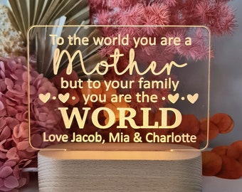 Personalised Mothers Day Gift Plaque Light - STANDARD RECTANGLE white light