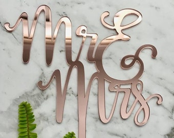Mr & Mrs Cake Topper - Acrylic Mirror Rose Gold - Wedding Cake Decoration - Rose Gold Wedding