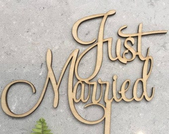 Just Married Rustic Wood Wedding Cake Topper