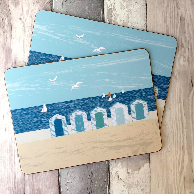 Coastal beach hut melamine placemats set of 4 table mats Etsy