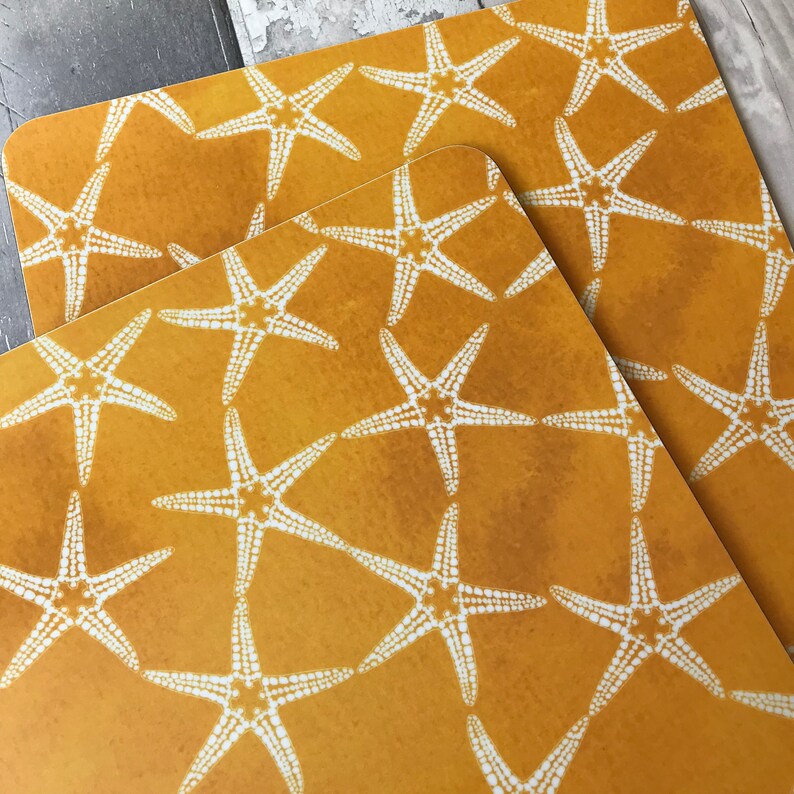 Yellow Placemats and Coasters With Repeat Starfish Pattern Etsy UK