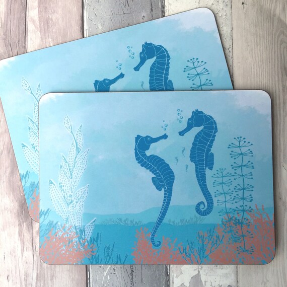 Seahorses Design Melamine Placemats Table Mats And Coasters Etsy