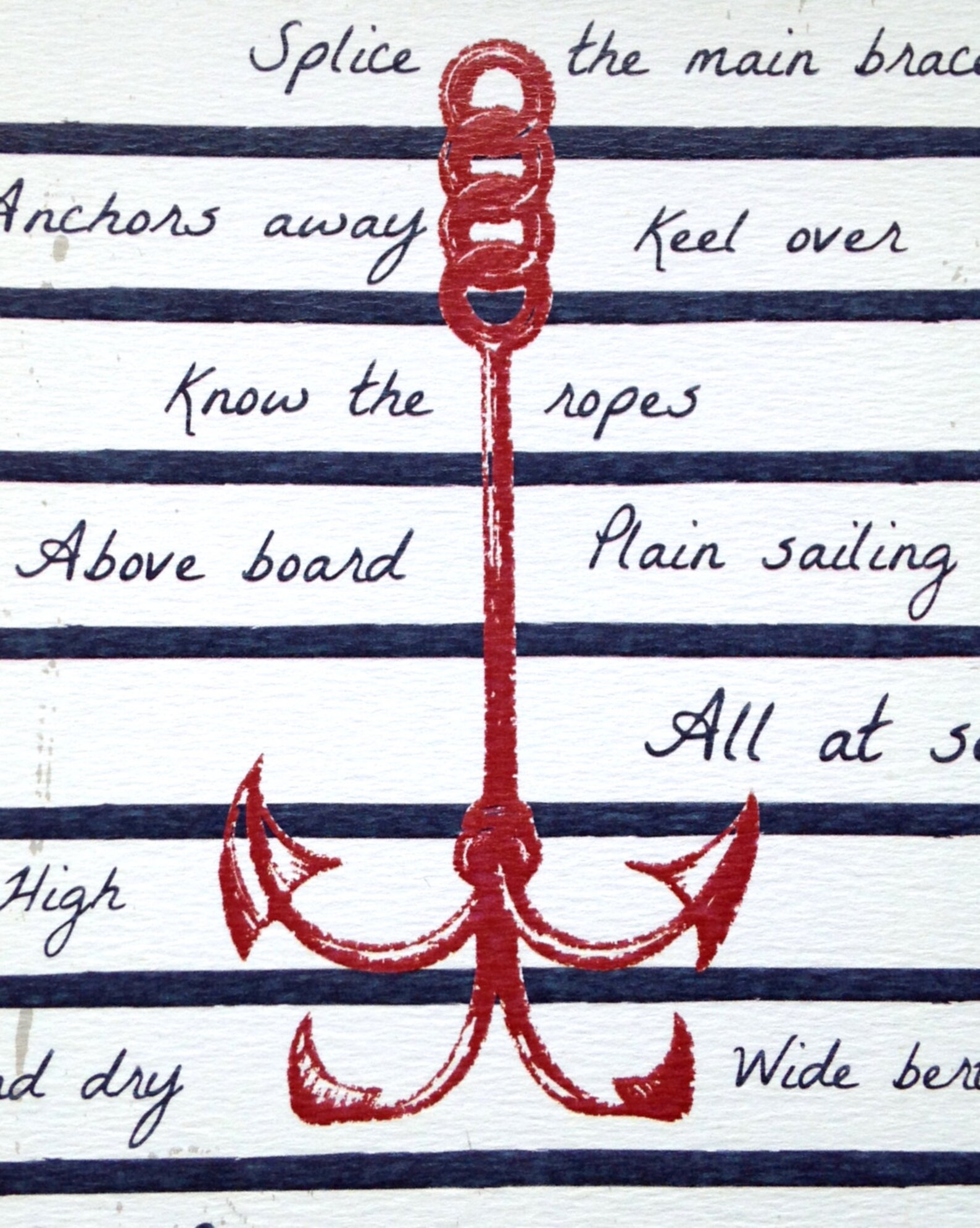 navy and white striped anchor art print with nautical