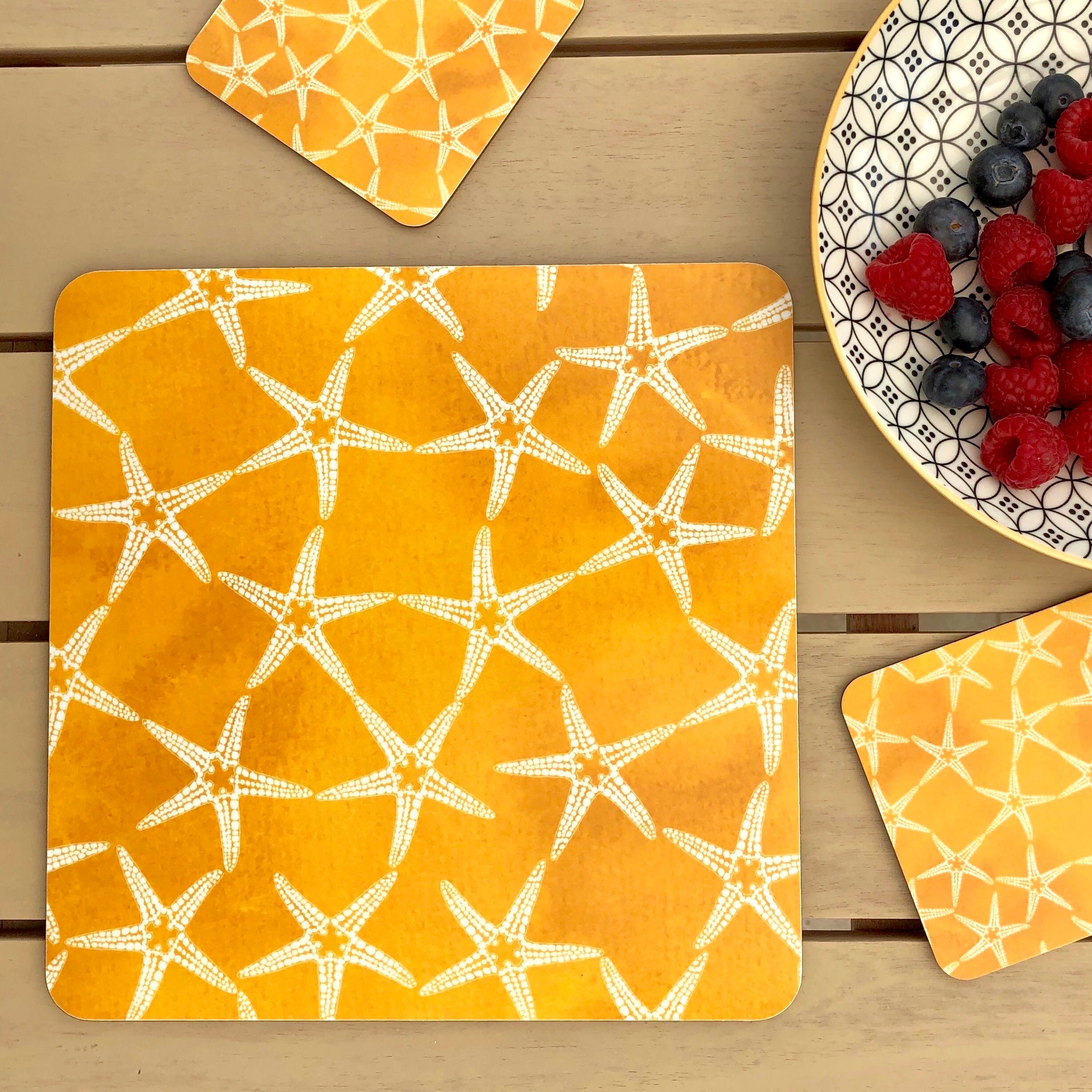Yellow Placemats and Coasters With Repeat Starfish Pattern Etsy UK