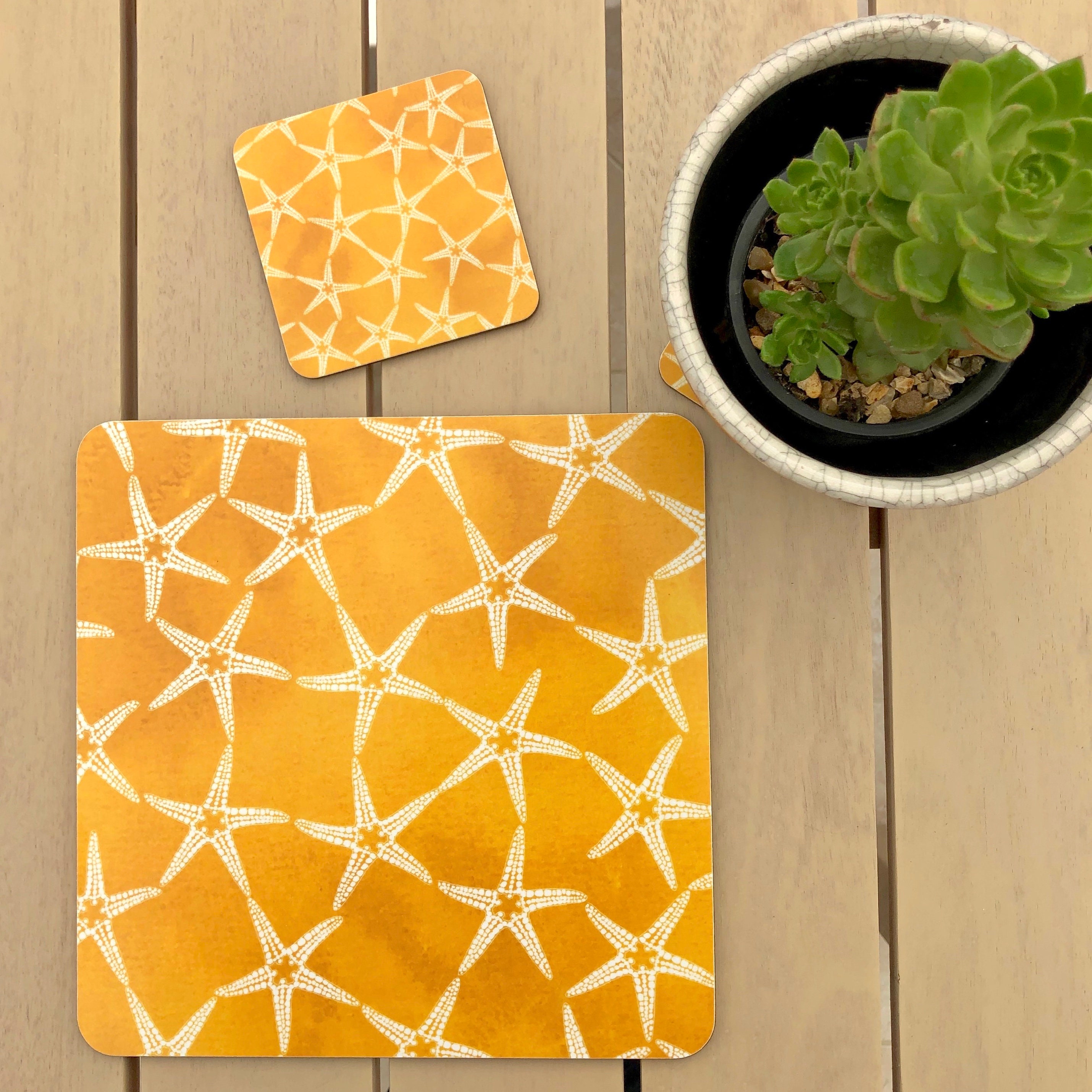 Yellow Placemats and Coasters With Repeat Starfish Pattern Etsy UK