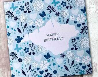 Blue floral Isle of Wight birthday card