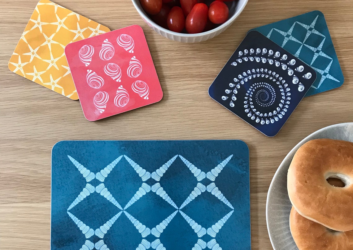 Yellow Placemats and Coasters With Repeat Starfish Pattern Etsy UK