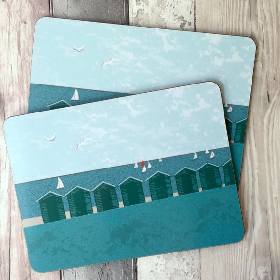 Set of 4 Placemat and Coaster set Nautical Seaside Beach Hut NEW Gift