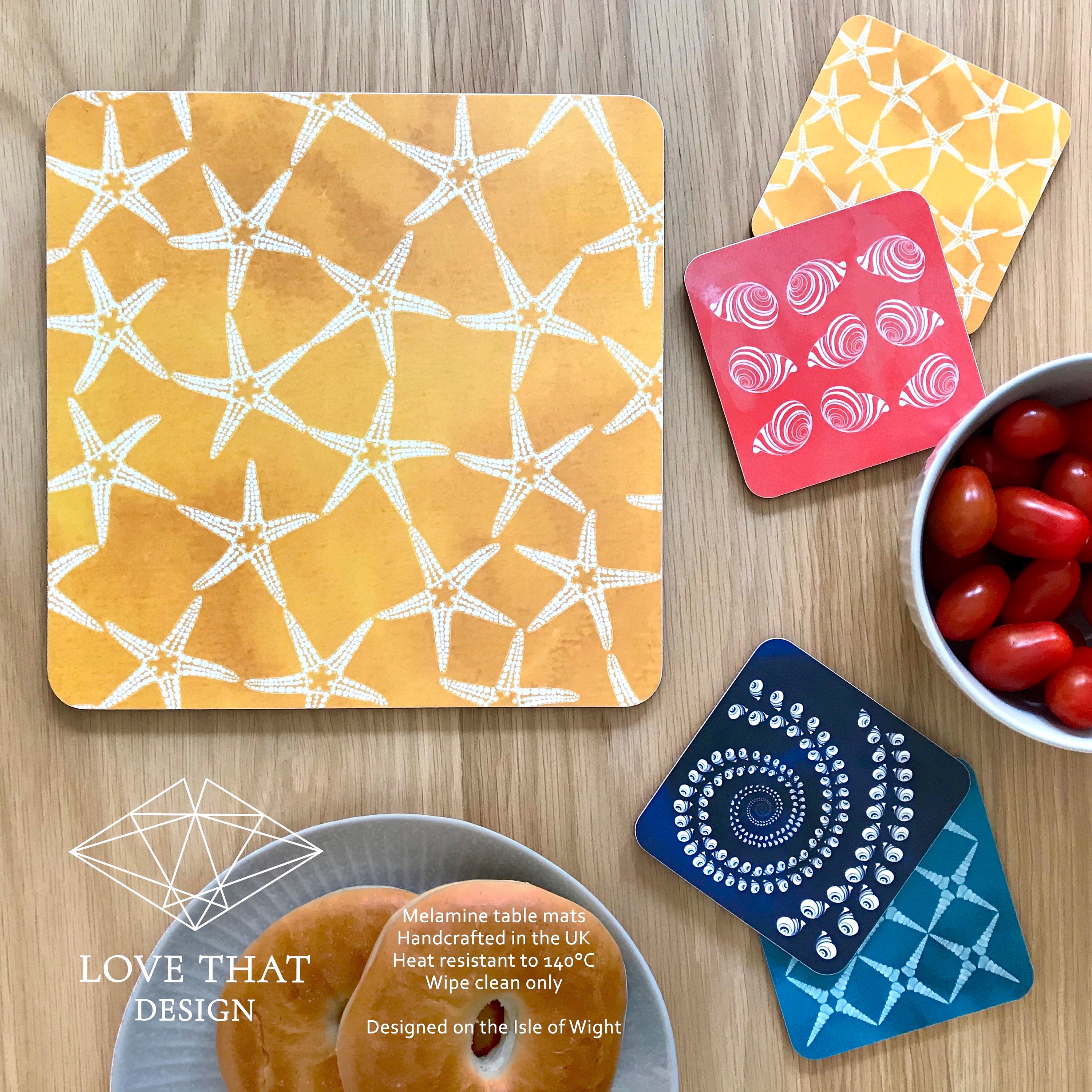 Yellow Placemats and Coasters With Repeat Starfish Pattern Etsy UK