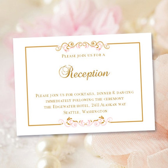 Boda recepción invitación Madelyn rosa y oro para  Etsy