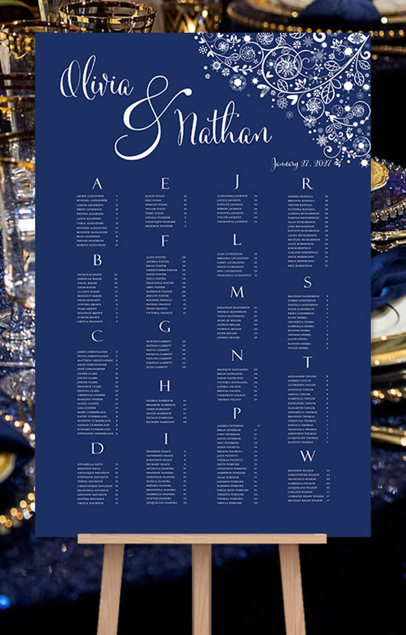 Wedding Seating Chart Poster Alphabetical Order