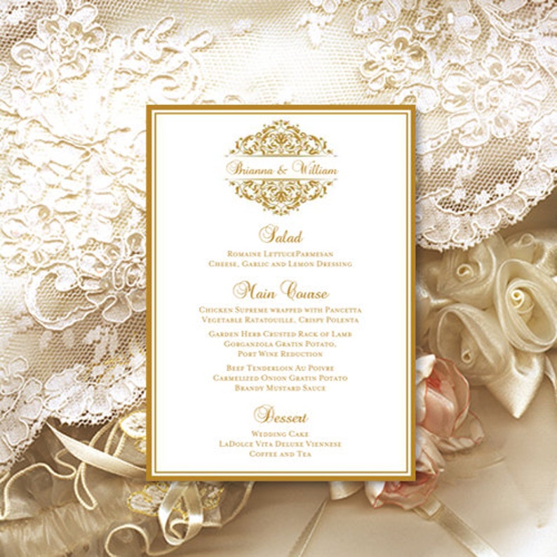 Printable Wedding Menu Template Grace Gold Etsy
