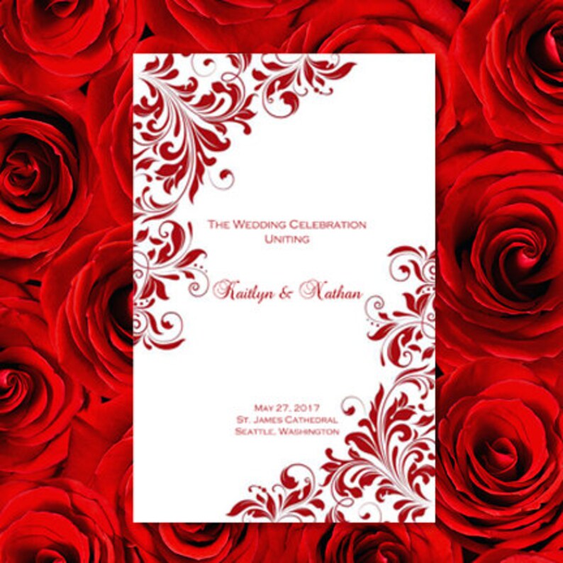 Wedding Program Template Kaitlyn Red Order Of Etsy