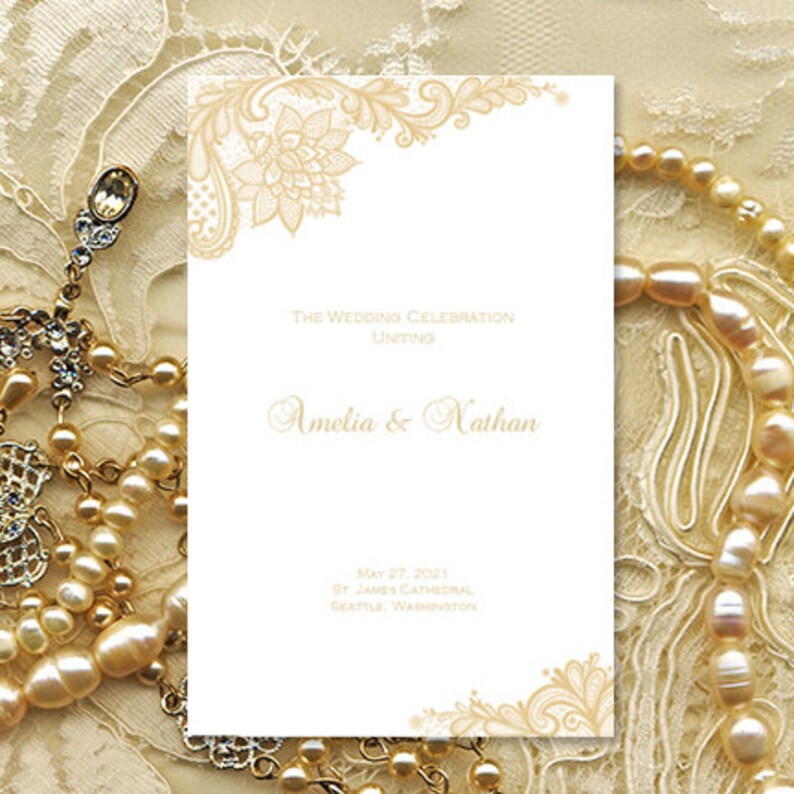 Wedding Program Template Vintage Lace Champagne Etsy