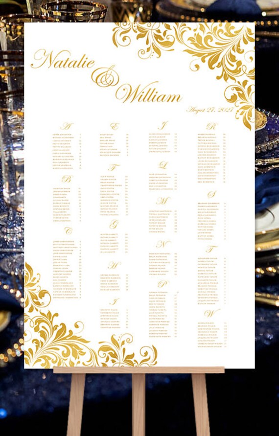 Wedding Seating Chart Poster Alphabetical Order