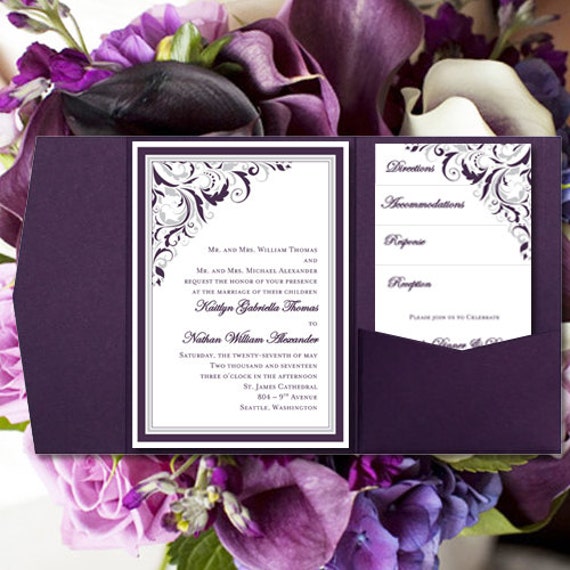 Diy Pocketfold Wedding Invitations Brooklyn Purple Etsy