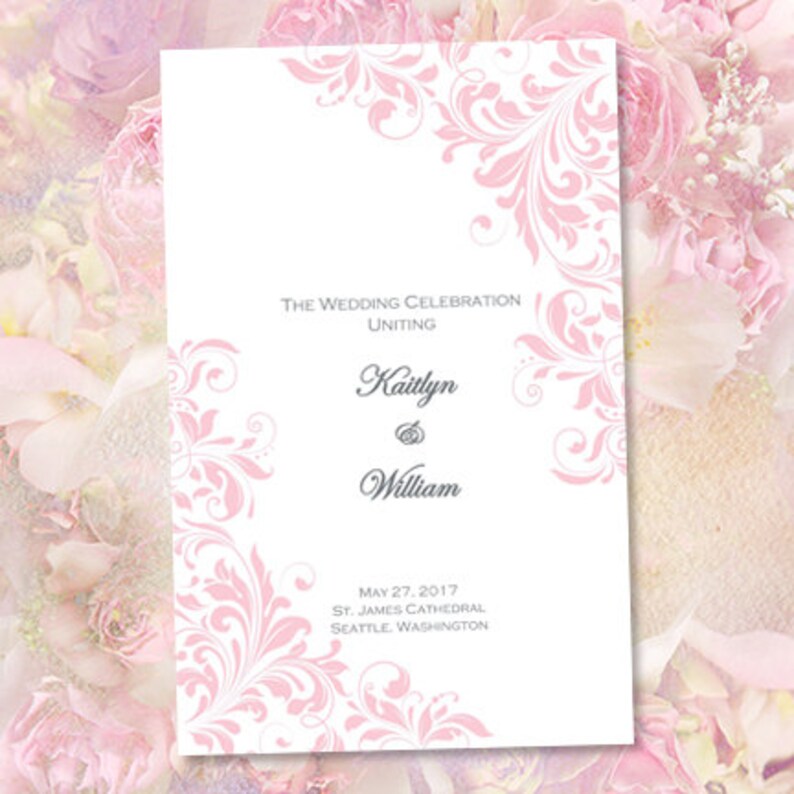 Catholic Church Wedding Program Kaitlyn Pink 8 5 X Etsy