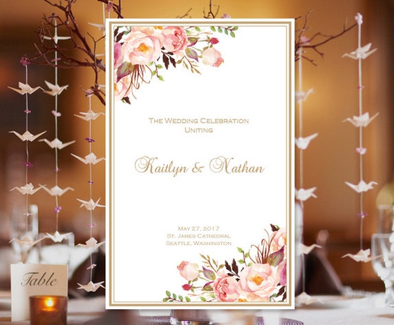 Wedding Program Romantic Blossoms Word Doc Order Etsy