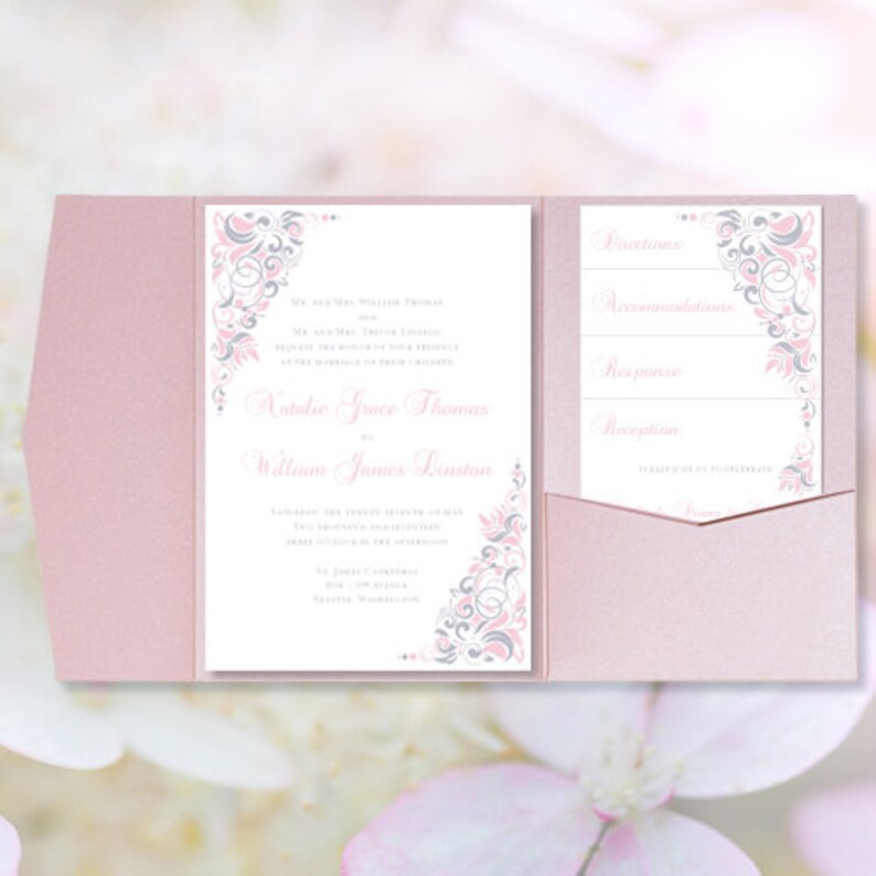 Pocket Fold Wedding Invitations Gianna Pink Etsy