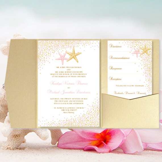 Diy Pocket Fold Beach Wedding Invitation Confetti Etsy