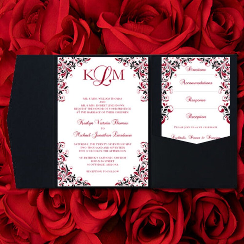 Red And Black Wedding Invitations Kaitlyn Apple Etsy