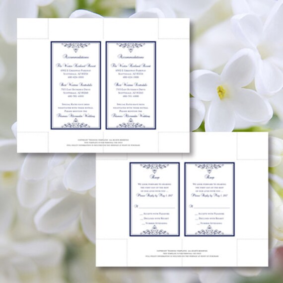 Diy Pocketfold Wedding Invitations Vintage Navy Etsy