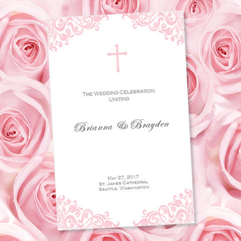 Catholic Wedding Program Faith Pink 8 5 X 11 Fold Etsy