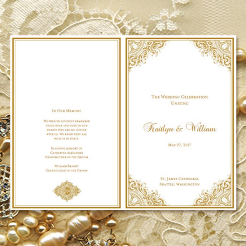 Wedding Program Template Vintage Gold 8 5 X 11 Etsy