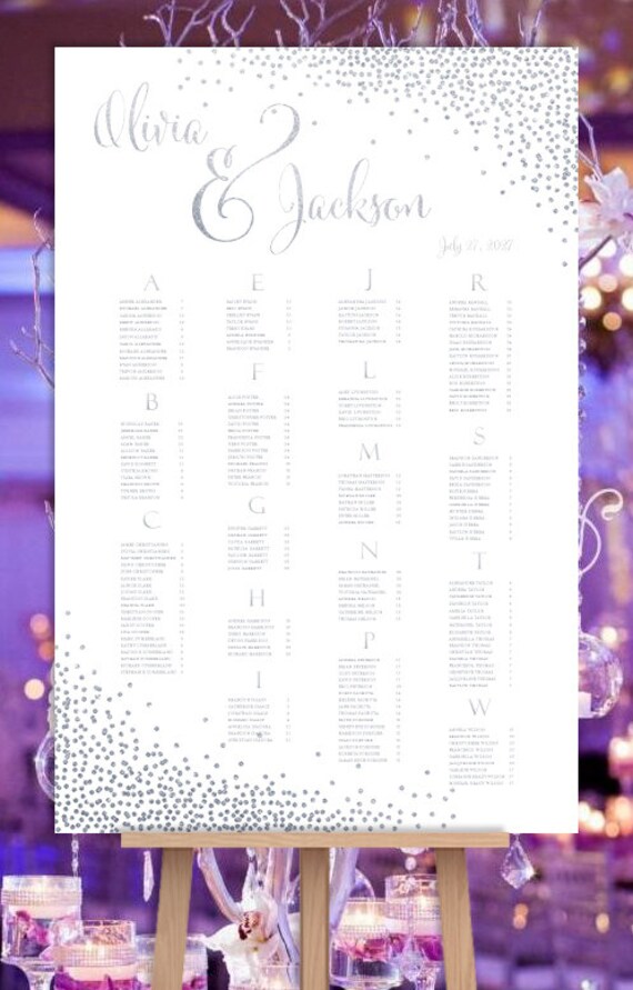Wedding Seating Chart Poster Confetti Silver Etsy