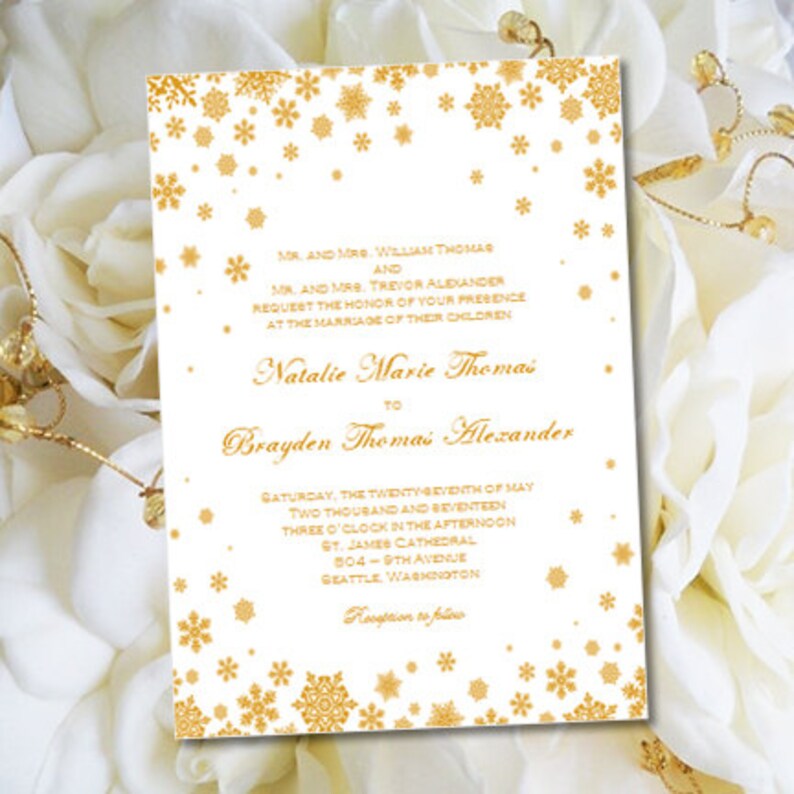 Snowflake Wedding Invitations In Gold Make Your Own Etsy