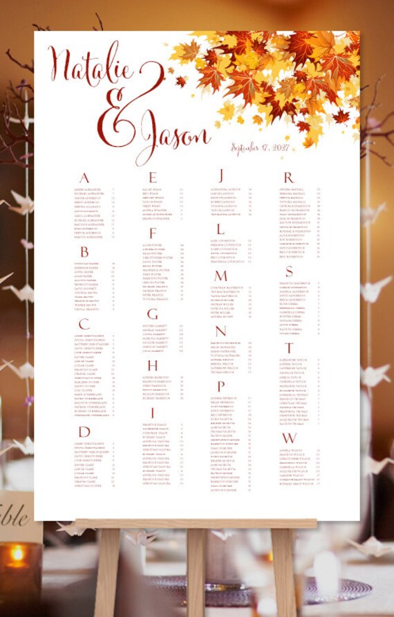 Seating Chart Plan Falling Leaves Thanksgiving Or Etsy
