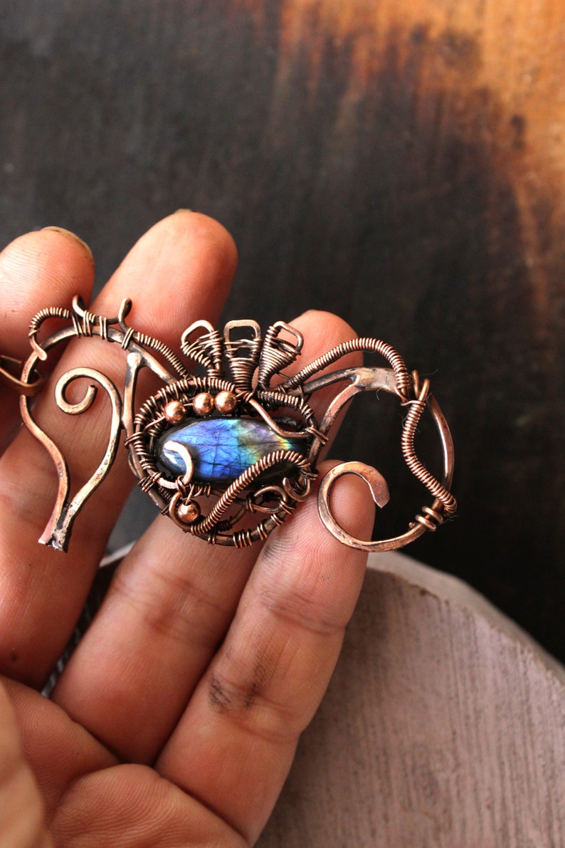 Blue Labradorite necklace Beach Wedding jewelry Wire wrapped seahose pendant